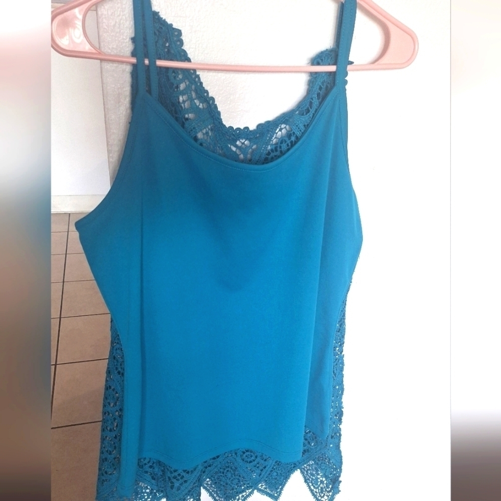 Simply Styled Pullover Sleeveless Green Crochet Women's Top Size L - Picture 6 of 9